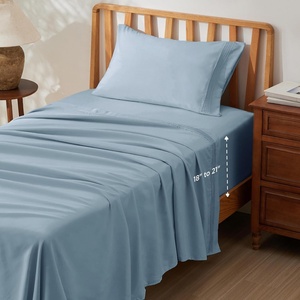 Bedsure Deep Pocket Queen Sheets Set – Fits Mattresses Up to 21 Inches Thick – 4 Piece GentleSoft Bed Sheets, Moisture Wicking, Soft & Cooling Bedsheet & Pillowcases, Easy & Secure Fit, Linen(12 – Mineral Blue)