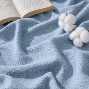 Bedsure GentleSoft 100% Cotton Blanket Twin XL Size for Bed – Cooling Breathable and Lightweight, Soft Cozy Textured Herringbone Woven Summer Blanket for College Dorm, Linen Beige, 66×90 inches(07 – Light Blue)