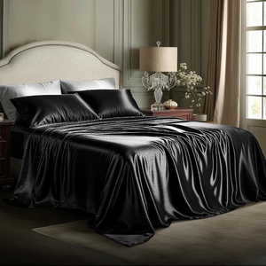 Bedsure Grey Satin Sheets Queen Size, Soft Silky Bedsheets for Hair & Skin | Similar to Silk Bed Sheets Set 4 Piece 360°Stronger 15 Inches Deep Pocket Fitted Sheet,1 Flat Sheet, 2 Satin Pillowcases(02 – Black)