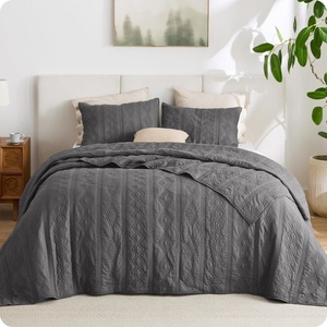Bedsure PureWoven 100% Cotton Quilt Set, King Bedspread, Dusty Blue | Lightweight Breathable Coverlet & 2 Pillow Shams, 3-Piece Geometric Bedding Set, All-Season, Machine Washable, 106×96 in(03 – Grey – Tribal Geometry)