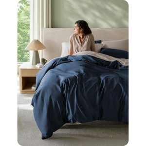 Bedsure PureWoven 100% Organic Cotton Queen Duvet Cover Set, Ivory | GOTS Certified, Luxury, Zipper Closure, Ultra-Soft Breathable, 2 Pillow Shams Included, 8 Ties, for Sensitive Skins, 90″x90″(Navy Blue (No Comforter))