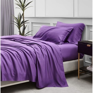 Bedsure PureWoven 100% Rayon Derived from Bamboo, Queen Sheets, 4 Pieces | Cooling Sheets for Hot Sleepers, Breathable & Silky Soft, 16″ Deep Pocket, Hotel Luxury Bedding, White(Purple)