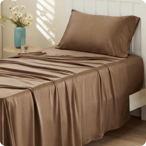 Bedsure PureWoven 100% Rayon Derived from Bamboo, Queen Sheets, 4 Pieces | Cooling Sheets for Hot Sleepers, Breathable & Silky Soft, 16″ Deep Pocket, Hotel Luxury Bedding, White(28 – Coffee)