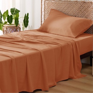 Bedsure PureWoven 100% Rayon Derived from Bamboo, Queen Sheets, 4 Pieces | Cooling Sheets for Hot Sleepers, Breathable & Silky Soft, 16″ Deep Pocket, Hotel Luxury Bedding, White(19 – Burnt Orange)