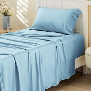 Bedsure PureWoven 100% Rayon Derived from Bamboo, Queen Sheets, 4 Pieces | Cooling Sheets for Hot Sleepers, Breathable & Silky Soft, 16″ Deep Pocket, Hotel Luxury Bedding, White(08 – Aqua)