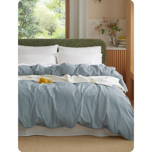 Bedsure PureWoven 100% Washed Cotton Duvet Cover Only, Queen,Frosted Almond | Linen Like Textured, Minimalist Bedding, Plain Soft for All Seasons, Zipper Closure, 8 Corner Ties, Good Housekeeping Seal(05 – Dusty Blue (Duvet Cover Only))