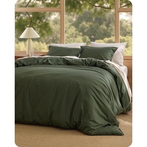 Bedsure PureWoven 100% Washed Cotton Duvet Cover Set, Queen Size, 3-PC | Linen Like Texture, Percale Breathable Bedding Set for All Seasons, Zipper Closure, 8 Corner Ties, Natural White, 90″ X 90″(36 – Slub Olive Green (No Comforter))