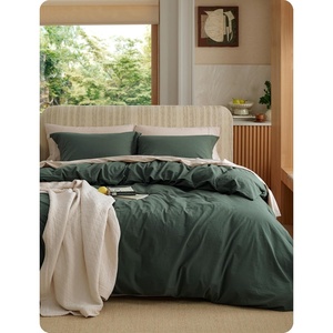 Bedsure PureWoven 100% Washed Cotton Duvet Cover Set, Queen Size, 3-PC | Linen Like Texture, Percale Breathable Bedding Set for All Seasons, Zipper Closure, 8 Corner Ties, Natural White, 90″ X 90″(12 – Forest Green (No Comforter))