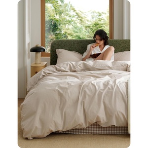 Bedsure PureWoven 100% Washed Cotton Duvet Cover Set, Queen Size, 3-PC | Linen Like Texture, Percale Breathable Bedding Set for All Seasons, Zipper Closure, 8 Corner Ties, Natural White, 90″ X 90″(02 – Oatmeal (No Comforter))
