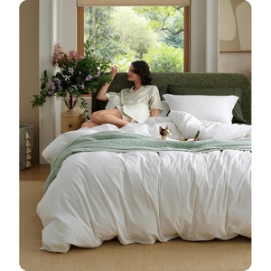 Bedsure PureWoven 100% Washed Cotton Duvet Cover Set, Queen Size, 3-PC | Linen Like Texture, Percale Breathable Bedding Set for All Seasons, Zipper Closure, 8 Corner Ties, Natural White, 90″ X 90″(01 – Natural White (No Comforter))