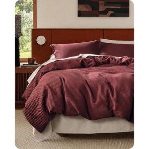 Bedsure PureWoven 3 Pieces 100% Cotton Waffle Duvet Cover Set, Queen, White | Waffle Weave Texture, Soft, Skin-Friendly, Breathable, All-Season, Machine Washable, Home Decor Gift, Good Housekeeping Seal(08 – Maroon Red (No Comforter))