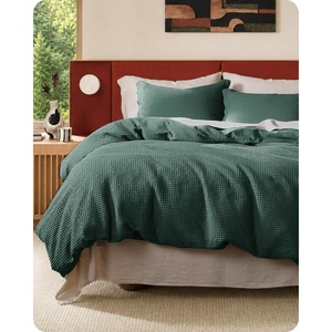 Bedsure PureWoven 3 Pieces 100% Cotton Waffle Duvet Cover Set, Queen, White | Waffle Weave Texture, Soft, Skin-Friendly, Breathable, All-Season, Machine Washable, Home Decor Gift, Good Housekeeping Seal(13 – Forest Green (No Comforter))