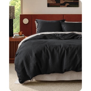 Bedsure PureWoven 3 Pieces 100% Cotton Waffle Duvet Cover Set, Queen, White | Waffle Weave Texture, Soft, Skin-Friendly, Breathable, All-Season, Machine Washable, Home Decor Gift, Good Housekeeping Seal(19 – Black (No Comforter))