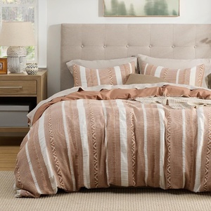Bedsure PureWoven 3 Pieces 100% Cotton Waffle Duvet Cover Set, Queen, White | Waffle Weave Texture, Soft, Skin-Friendly, Breathable, All-Season, Machine Washable, Home Decor Gift, Good Housekeeping Seal(19 – Strip Terracotta (No Comforter))