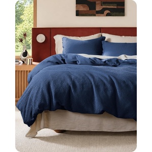 Bedsure PureWoven 3 Pieces 100% Cotton Waffle Duvet Cover Set, Queen, White | Waffle Weave Texture, Soft, Skin-Friendly, Breathable, All-Season, Machine Washable, Home Decor Gift, Good Housekeeping Seal(17 – Navy (No Comforter))
