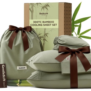 Bedsure PureWoven Bamboo Viscose Cooling Sheets Queen, 4 PCS | Rayon Cotton Serene Blend, Breathable & Buttery Soft, Deep Pocket Up to 18″, Hotel Luxury Bedding for Hot Sleepers, White(Sage Green)