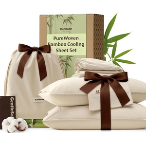 Bedsure PureWoven Bamboo Viscose Cooling Sheets Queen, 4 PCS | Rayon Cotton Serene Blend, Breathable & Buttery Soft, Deep Pocket Up to 18″, Hotel Luxury Bedding for Hot Sleepers, White(Beige)