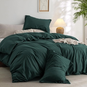 Bedsure PureWoven Cotton Comforter Set Prewashed, Queen Grayish Olive Green | Cotton Fabric, Microfiber Inner Fill, Soft, Breathable, Natural Wrinkle, 1 Comforter(90″ X 90″), 2 Pillow Shams(20″x26″)(04 – Forest Green)