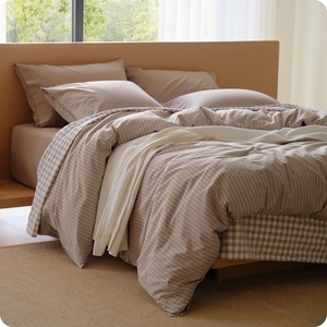 Bedsure PureWoven Striped Duvet Cover Set Linen‑Like, Queen Size, 3-PC | 100% Washed Cotton Percale Bedding Set, Reversible Yarn‑Dyed Design, Zipper Closure, Stripes – White, 90″ x 90″(03 – Stripes – Light Brown)