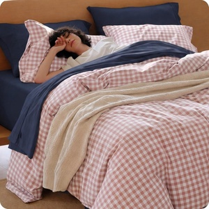 Bedsure PureWoven Striped Duvet Cover Set Linen‑Like, Queen Size, 3-PC | 100% Washed Cotton Percale Bedding Set, Reversible Yarn‑Dyed Design, Zipper Closure, Stripes – White, 90″ x 90″(11 – Gingham – Greyish Pink)