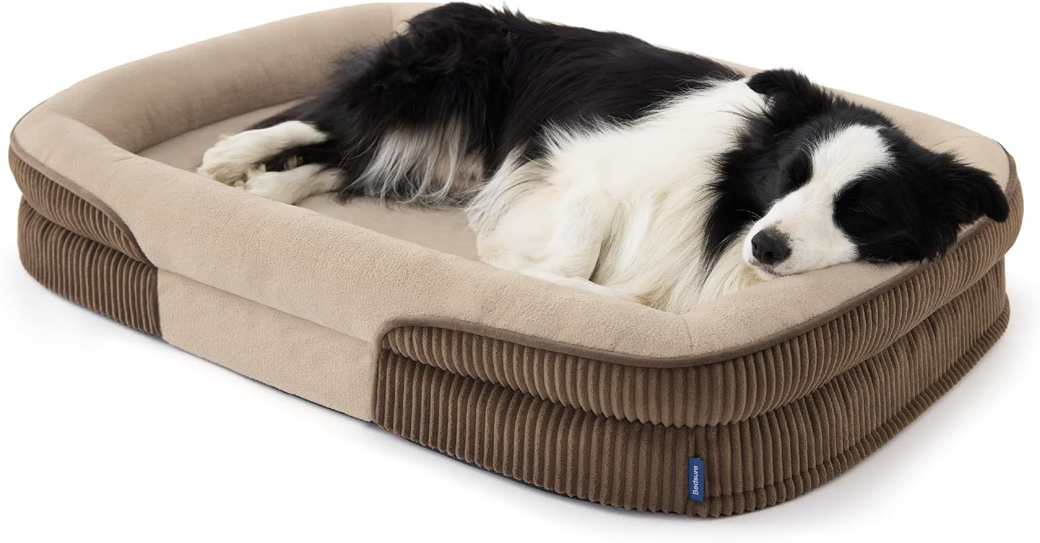 image:imageBedsure 360Oval Bolster Orthopedic Dog Bed Medium Size Dog30 Blue EggCrate Foam for Senior Dogs Big Comfort Pet Sofa Couch with UltraSoft Fleece Waterproof Washable CoverWalnut