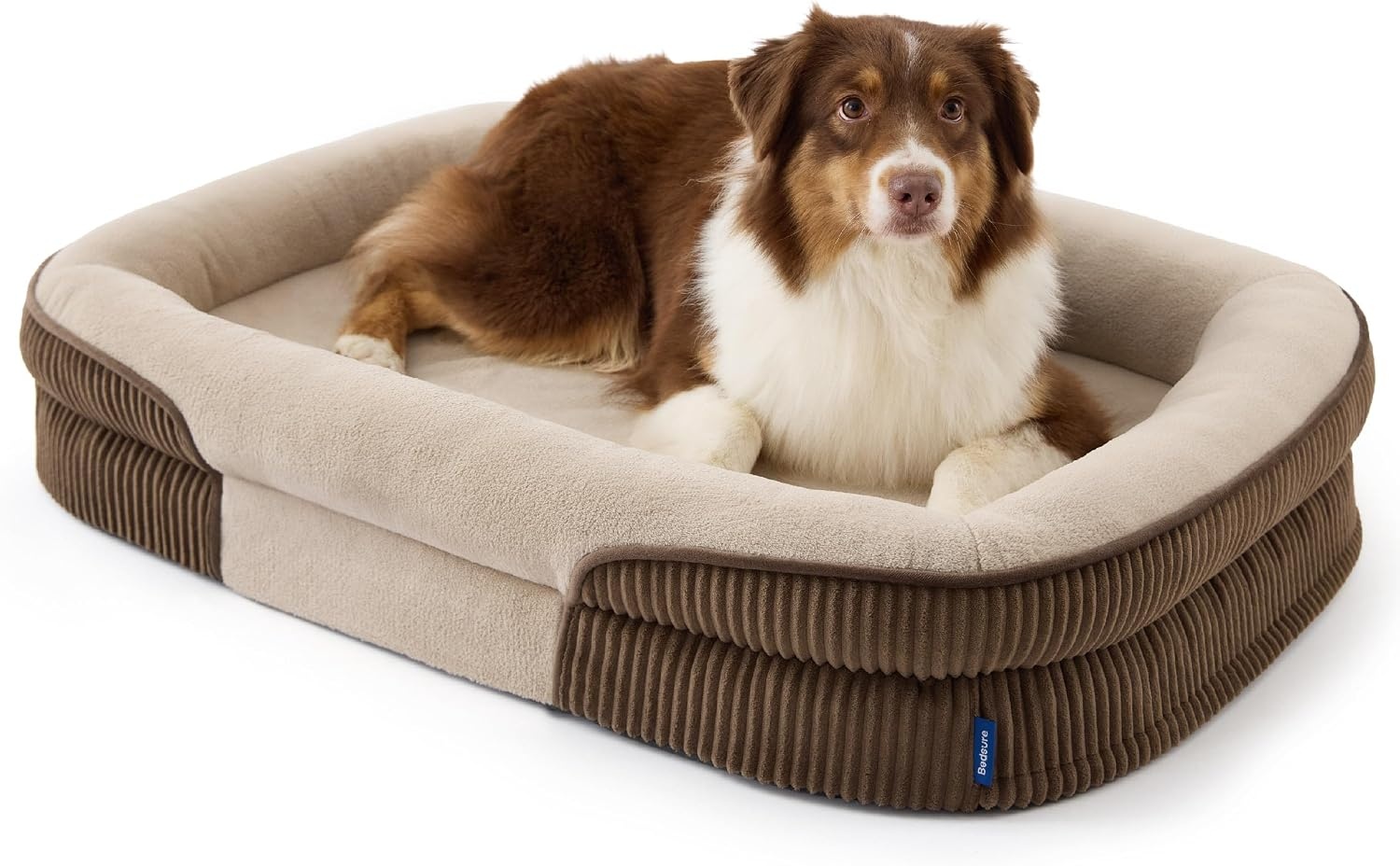 image:imageBedsure 360Oval Bolster Orthopedic Dog Bed Medium Size Dog30 Blue EggCrate Foam for Senior Dogs Big Comfort Pet Sofa Couch with UltraSoft Fleece Waterproof Washable CoverWalnut