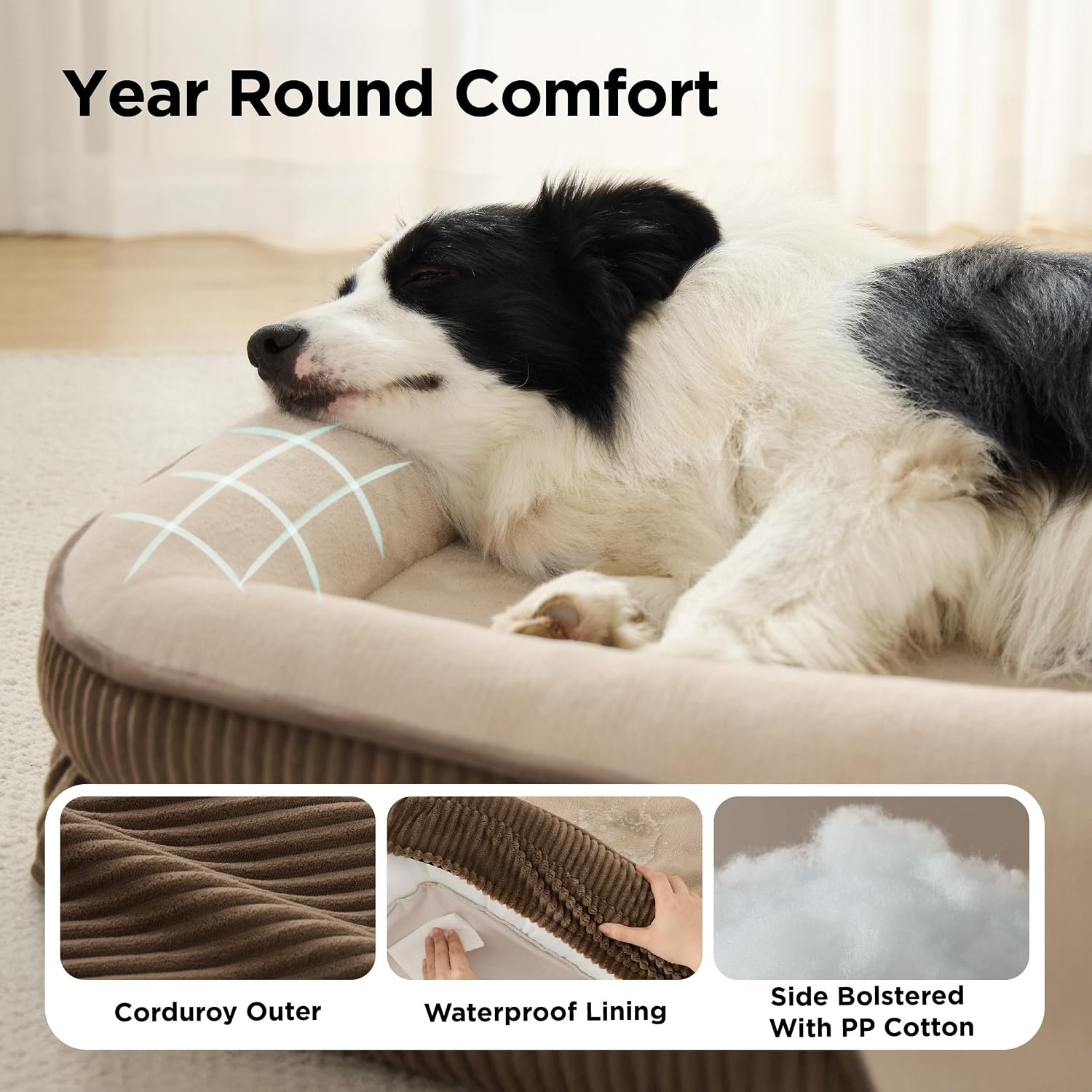 image:imageBedsure 360Oval Bolster Orthopedic Dog Bed Medium Size Dog30 Blue EggCrate Foam for Senior Dogs Big Comfort Pet Sofa Couch with UltraSoft Fleece Waterproof Washable CoverWalnut