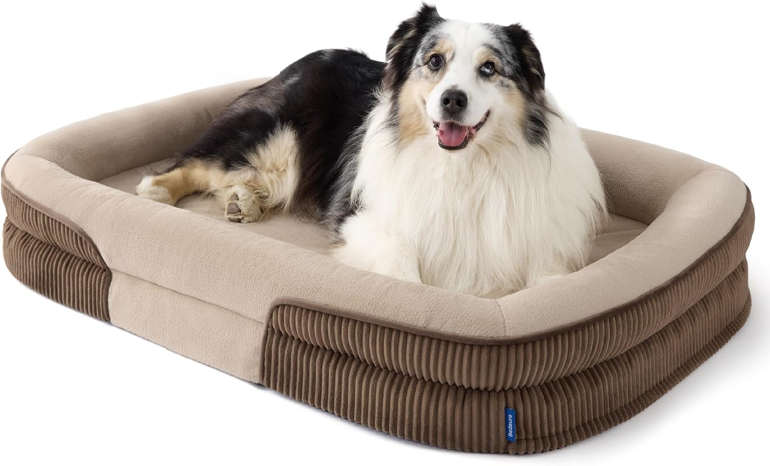 image:imageBedsure 360Oval Bolster Orthopedic Dog Bed Medium Size Dog30 Blue EggCrate Foam for Senior Dogs Big Comfort Pet Sofa Couch with UltraSoft Fleece Waterproof Washable CoverWalnut