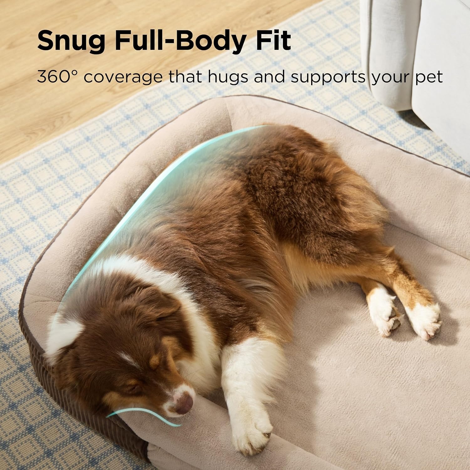 image:imageBedsure 360Oval Bolster Orthopedic Dog Bed Medium Size Dog30 Blue EggCrate Foam for Senior Dogs Big Comfort Pet Sofa Couch with UltraSoft Fleece Waterproof Washable CoverWalnut