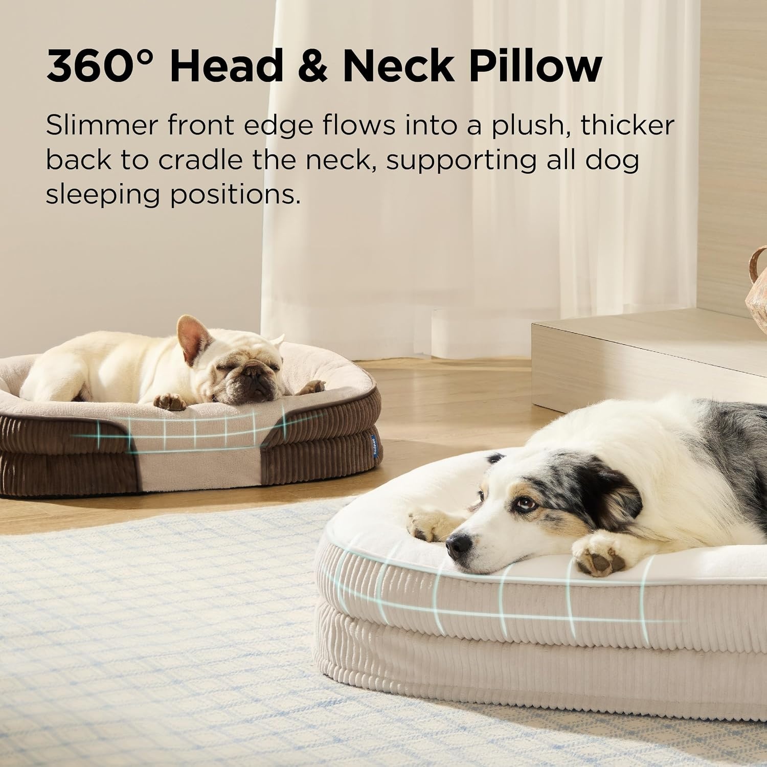 image:imageBedsure 360Oval Bolster Orthopedic Dog Bed Medium Size Dog30 Blue EggCrate Foam for Senior Dogs Big Comfort Pet Sofa Couch with UltraSoft Fleece Waterproof Washable CoverWalnut