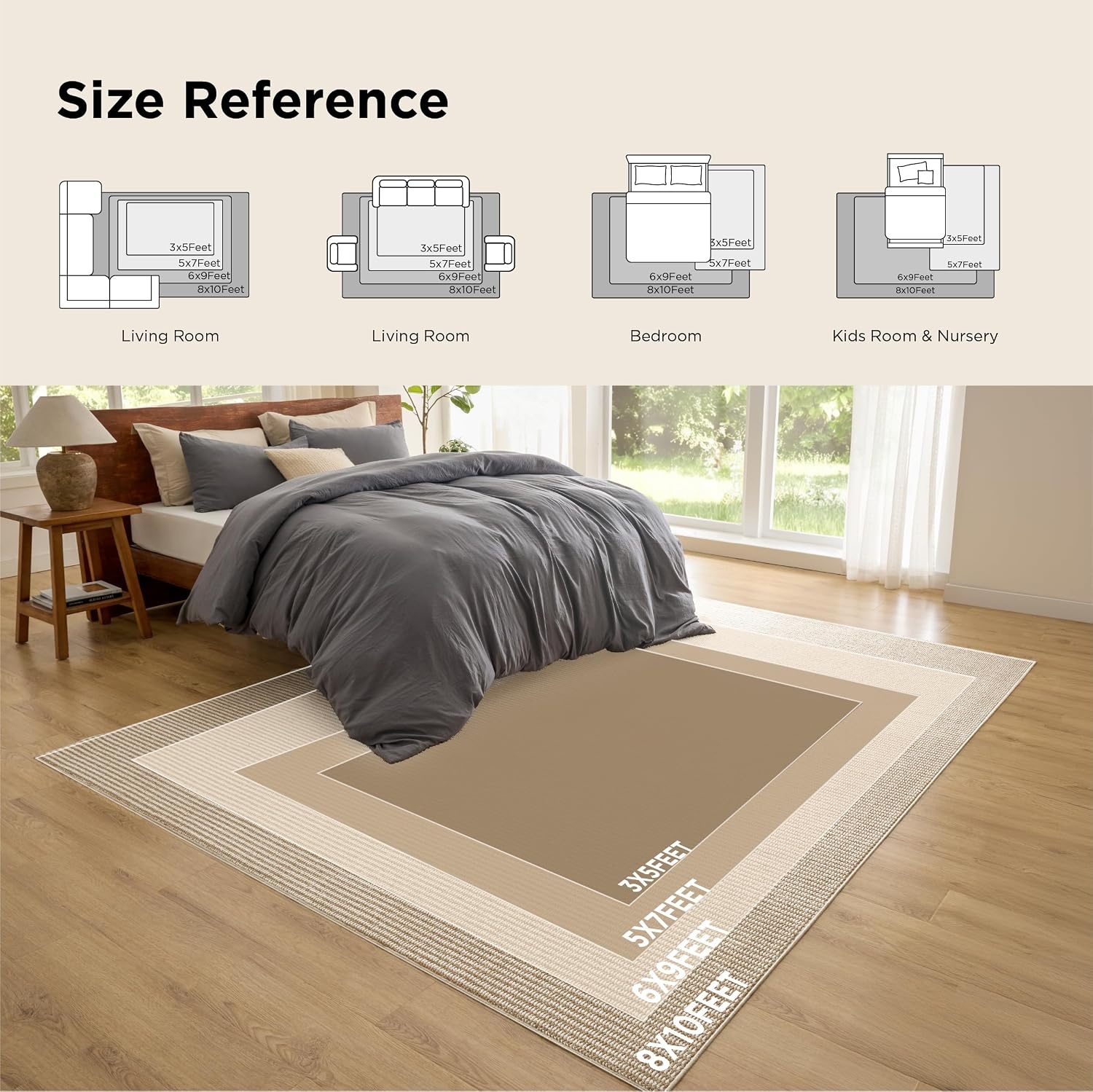 image:imageBedsure 8x10 Faux Wool Area Rug for Living Room Machine Washable Ivory Natural WoolLike Texture NonSlip Backing 4 Grip Pads Included Vacuum Friendly Easy Care Carpet for Busy Living Spaces08 Brown