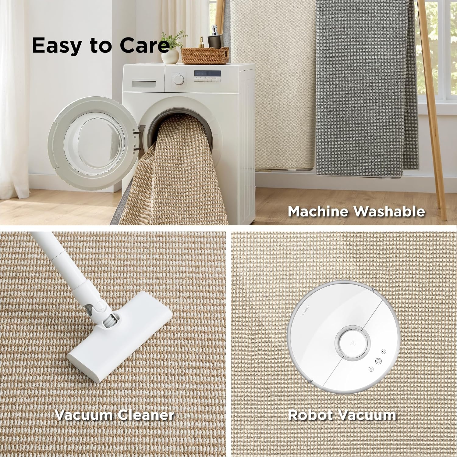 image:imageBedsure 8x10 Faux Wool Area Rug for Living Room Machine Washable Ivory Natural WoolLike Texture NonSlip Backing 4 Grip Pads Included Vacuum Friendly Easy Care Carpet for Busy Living Spaces07 Beige