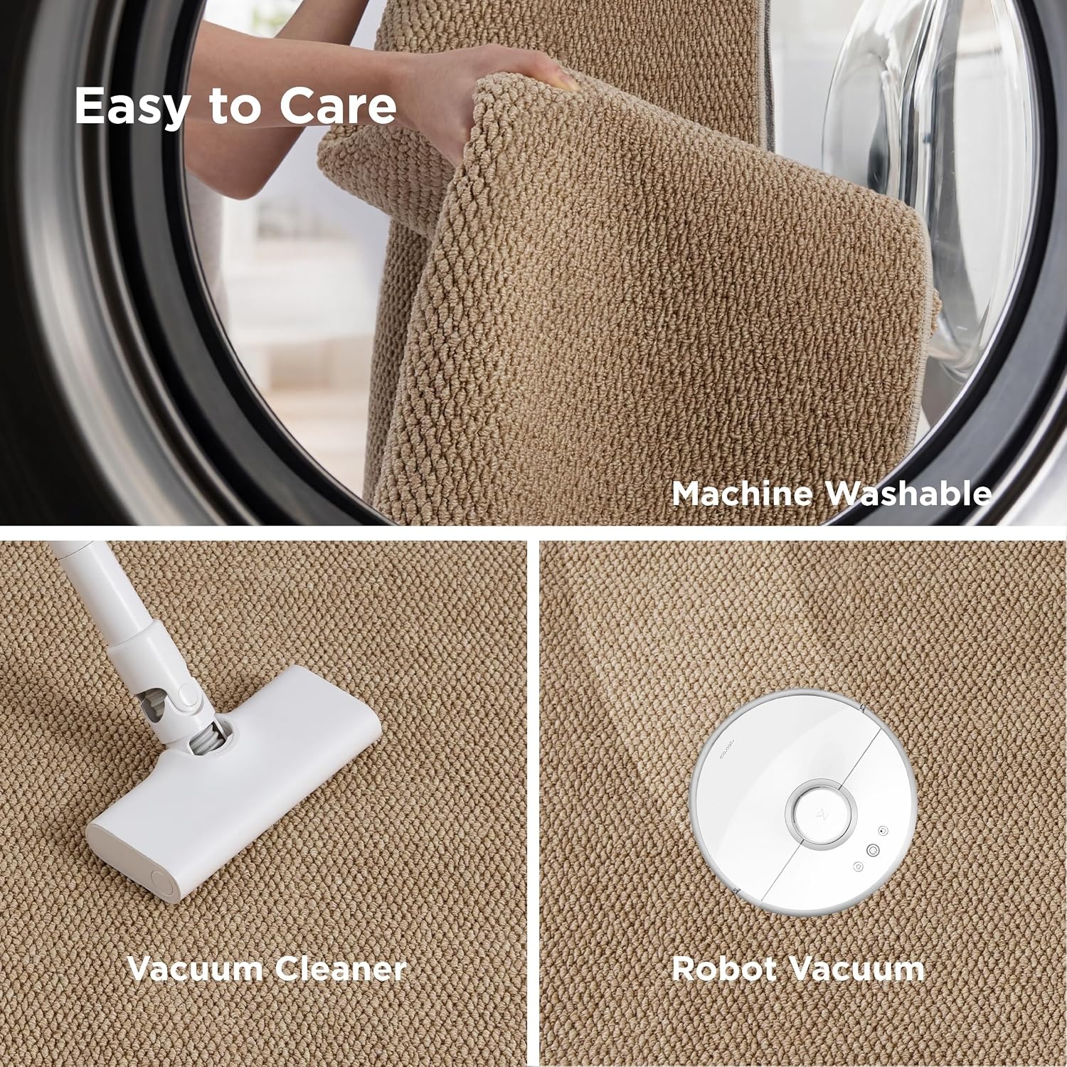 image:imageBedsure 8x10 Faux Wool Area Rug for Living Room Machine Washable Ivory Natural WoolLike Texture NonSlip Backing 4 Grip Pads Included Vacuum Friendly Easy Care Carpet for Busy Living Spaces08 Brown