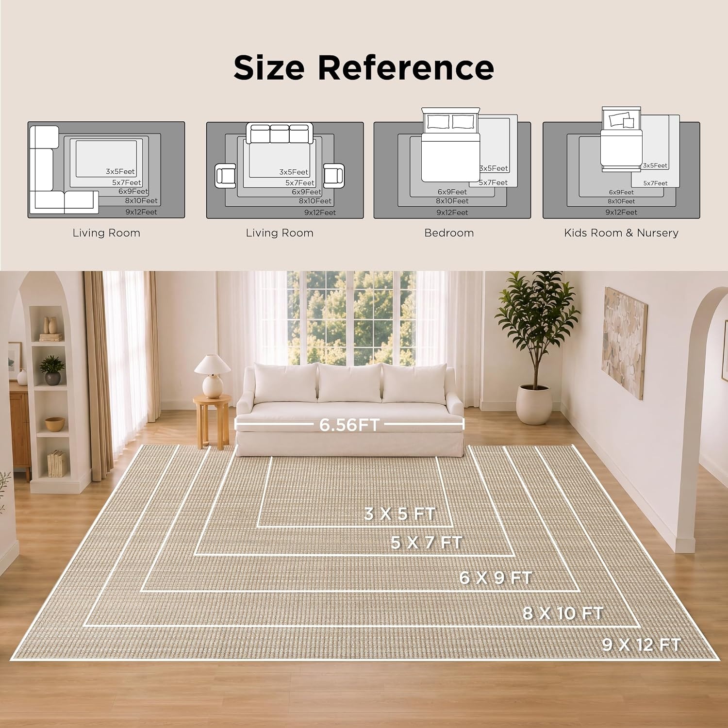 image:imageBedsure 8x10 Faux Wool Area Rug for Living Room Machine Washable Ivory Natural WoolLike Texture NonSlip Backing 4 Grip Pads Included Vacuum Friendly Easy Care Carpet for Busy Living Spaces07 Beige