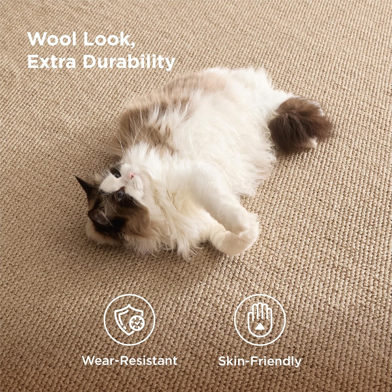 image:imageBedsure 8x10 Faux Wool Area Rug for Living Room Machine Washable Ivory Natural WoolLike Texture NonSlip Backing 4 Grip Pads Included Vacuum Friendly Easy Care Carpet for Busy Living Spaces08 Brown
