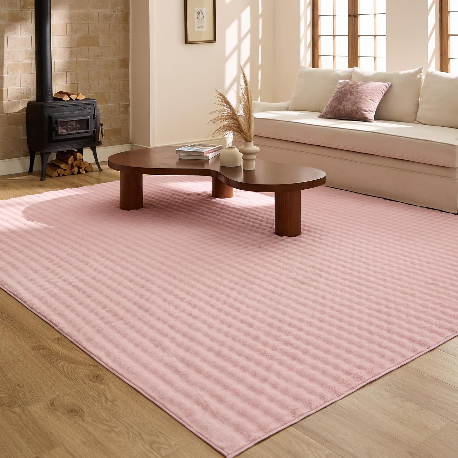 image:imageBedsure 8x10 Printed JuteLook Living Room Rug Machine Washable NonSlip Soft Faux Cashmere Feel Realistic JuteLook Print NonShedding LowPile 4 Grip Pads Included Pet amp Kids Friendly03 Pink
