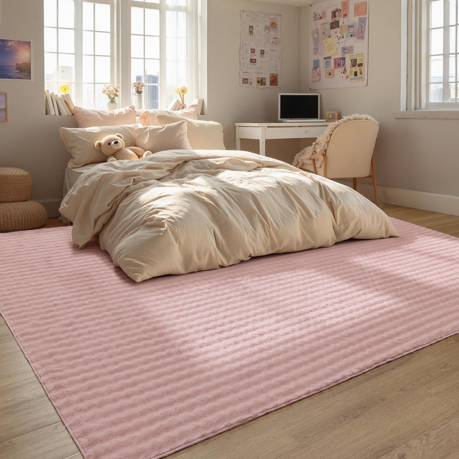 image:imageBedsure 8x10 Printed JuteLook Living Room Rug Machine Washable NonSlip Soft Faux Cashmere Feel Realistic JuteLook Print NonShedding LowPile 4 Grip Pads Included Pet amp Kids Friendly03 Pink