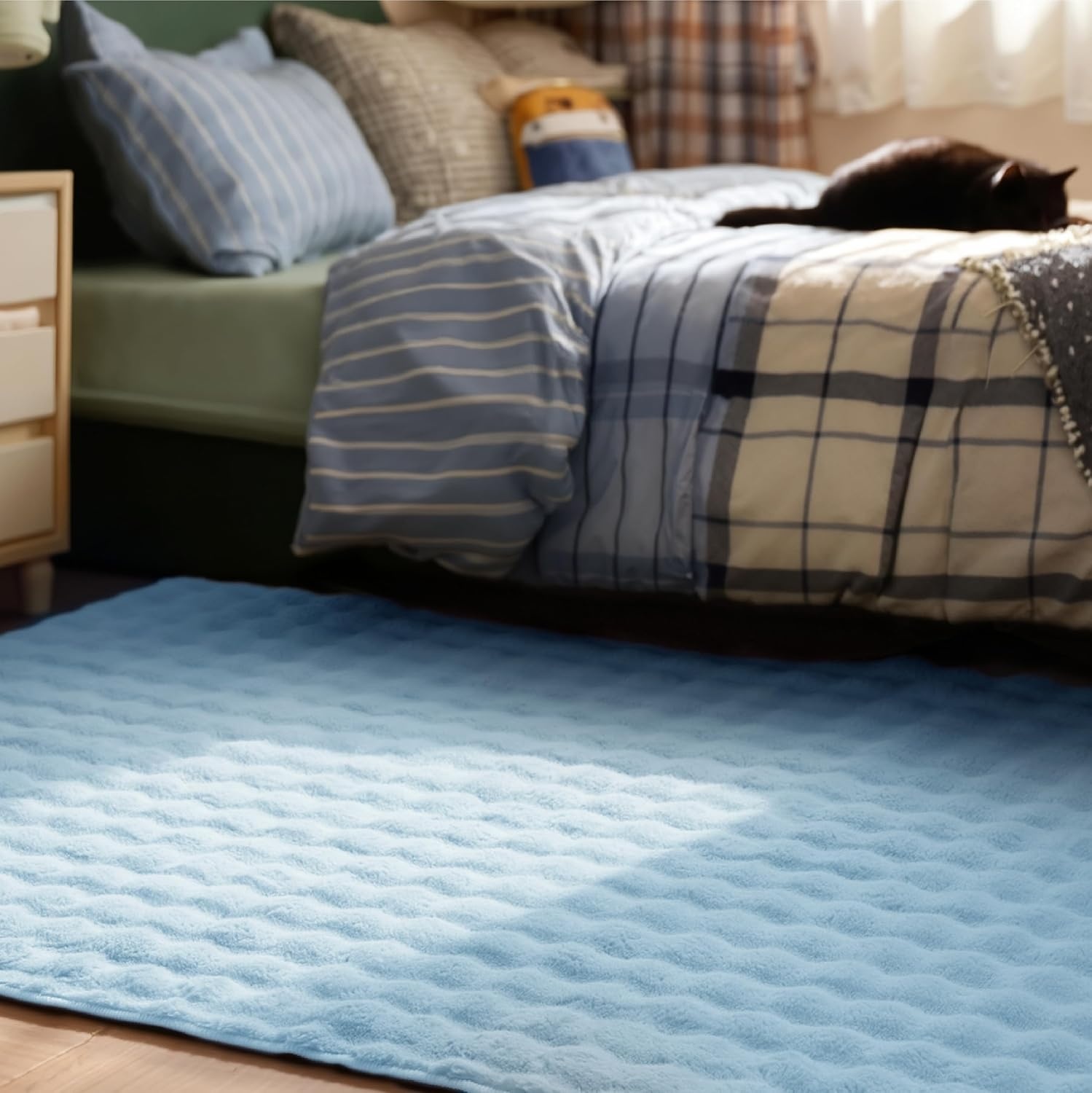 image:imageBedsure 8x10 Printed JuteLook Living Room Rug Machine Washable NonSlip Soft Faux Cashmere Feel Realistic JuteLook Print NonShedding LowPile 4 Grip Pads Included Pet amp Kids Friendly05 Blue