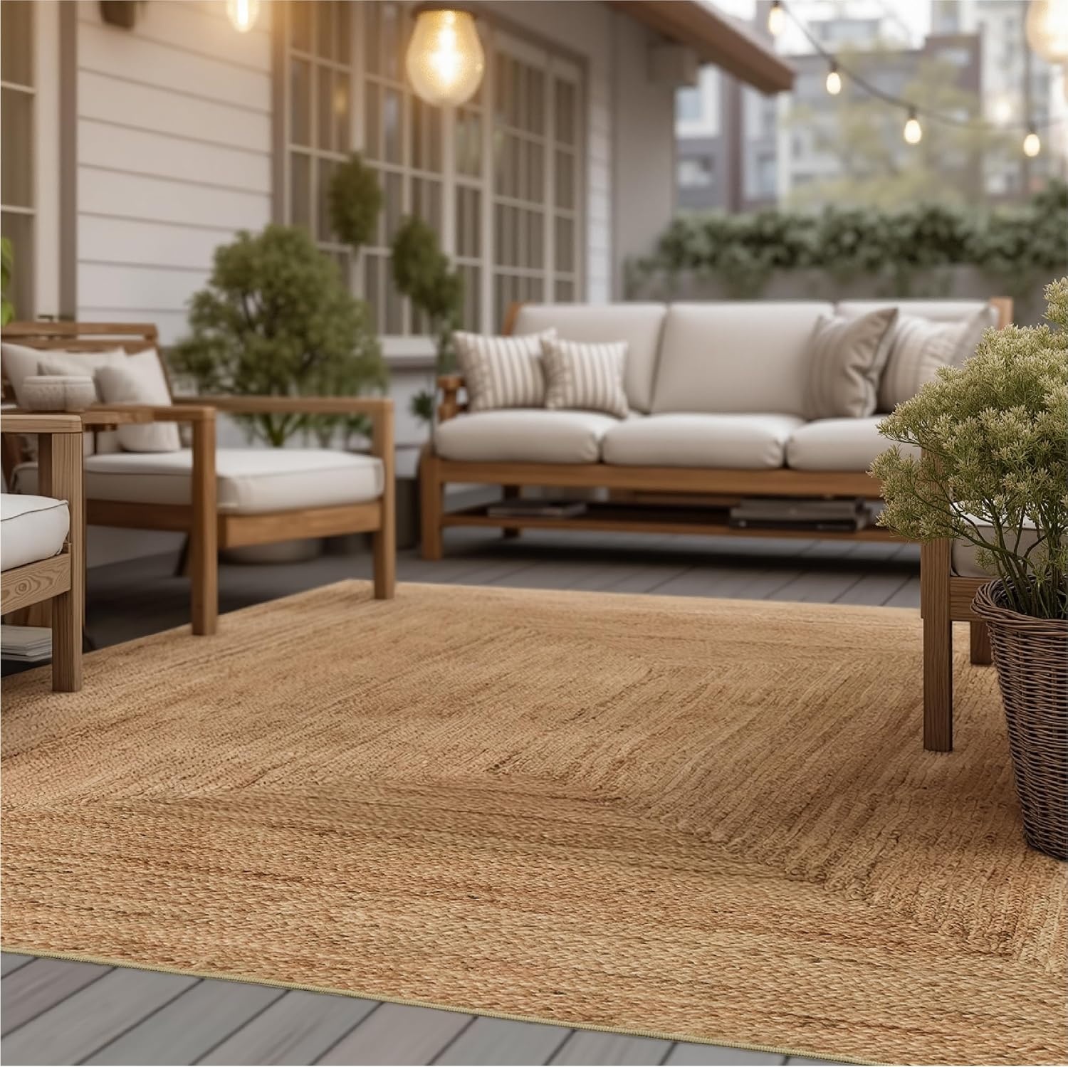 image:imageBedsure 8x10 Printed JuteLook Living Room Rug Machine Washable NonSlip Soft Faux Cashmere Feel Realistic JuteLook Print NonShedding LowPile 4 Grip Pads Included Pet amp Kids Friendly09 Printed Jute