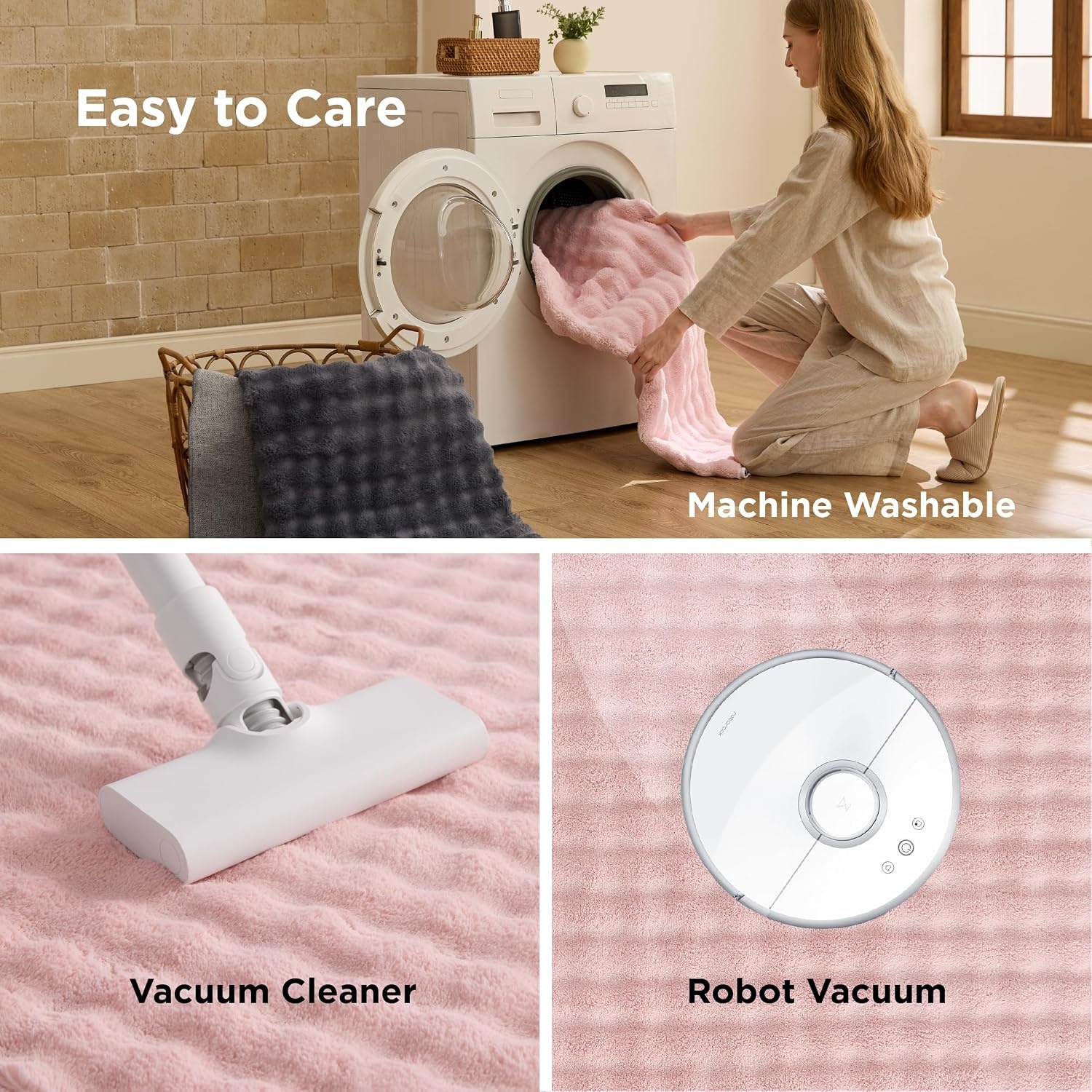 image:imageBedsure 8x10 Printed JuteLook Living Room Rug Machine Washable NonSlip Soft Faux Cashmere Feel Realistic JuteLook Print NonShedding LowPile 4 Grip Pads Included Pet amp Kids Friendly03 Pink