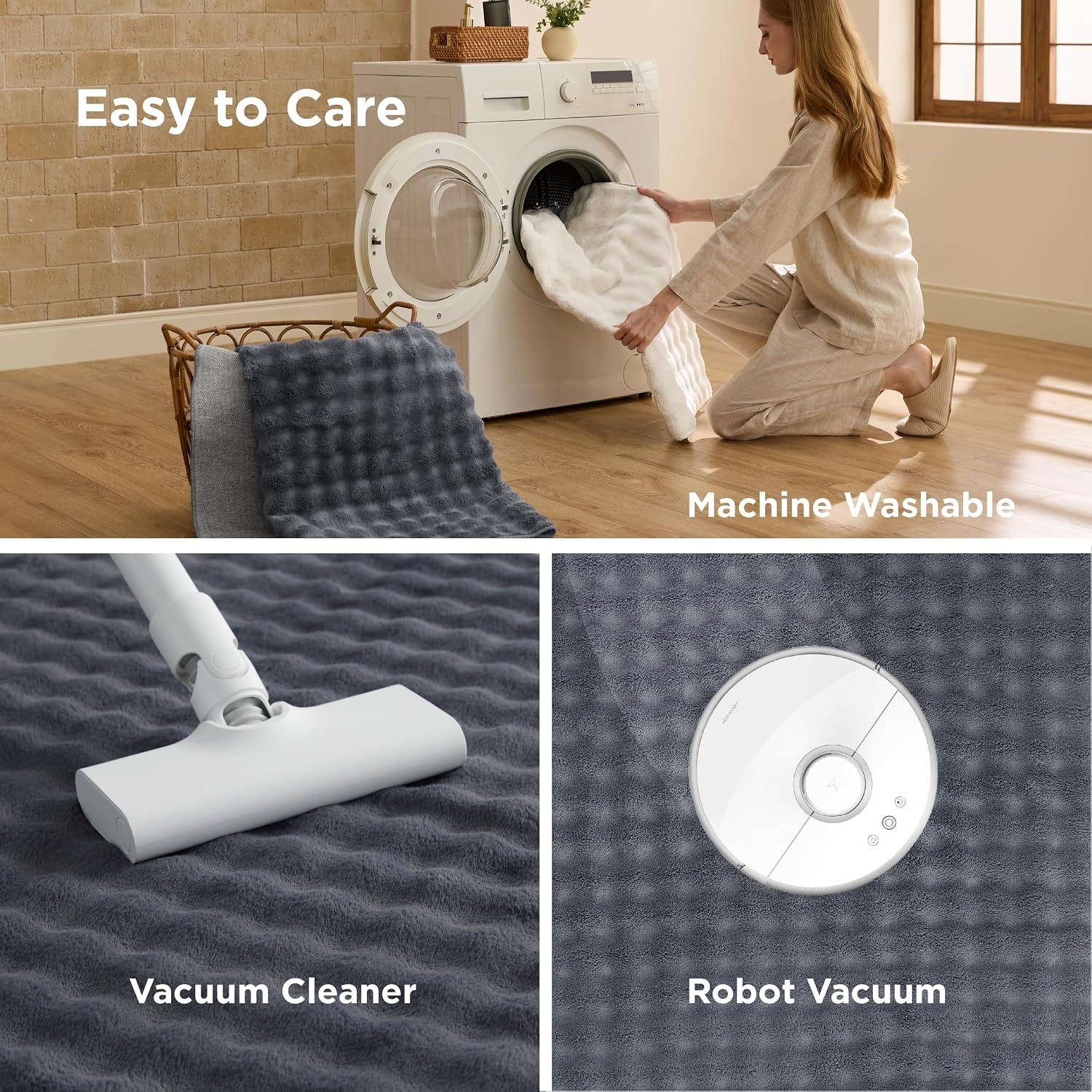 image:imageBedsure 8x10 Printed JuteLook Living Room Rug Machine Washable NonSlip Soft Faux Cashmere Feel Realistic JuteLook Print NonShedding LowPile 4 Grip Pads Included Pet amp Kids Friendly04 Grey