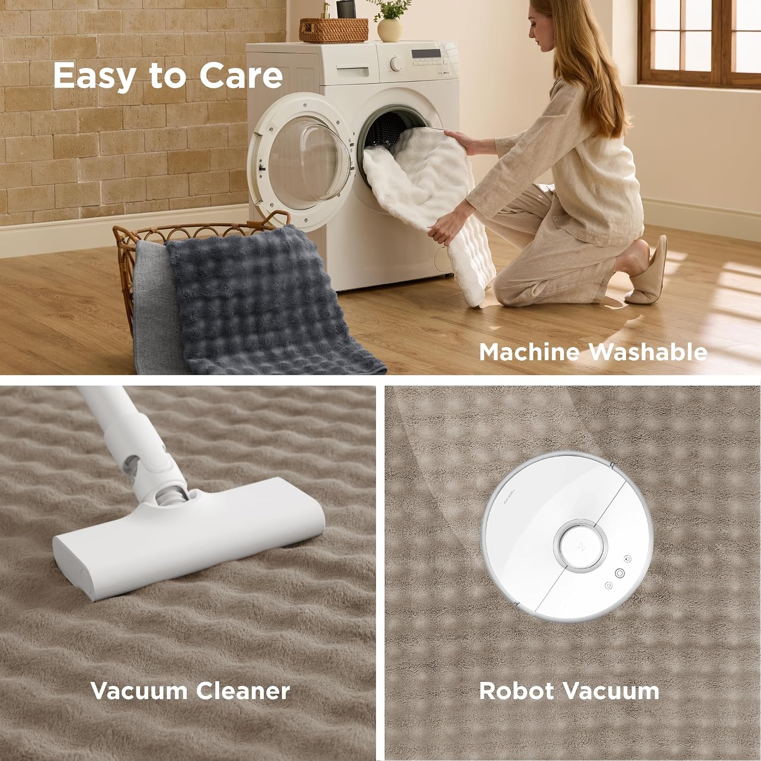 image:imageBedsure 8x10 Printed JuteLook Living Room Rug Machine Washable NonSlip Soft Faux Cashmere Feel Realistic JuteLook Print NonShedding LowPile 4 Grip Pads Included Pet amp Kids Friendly02 Brown