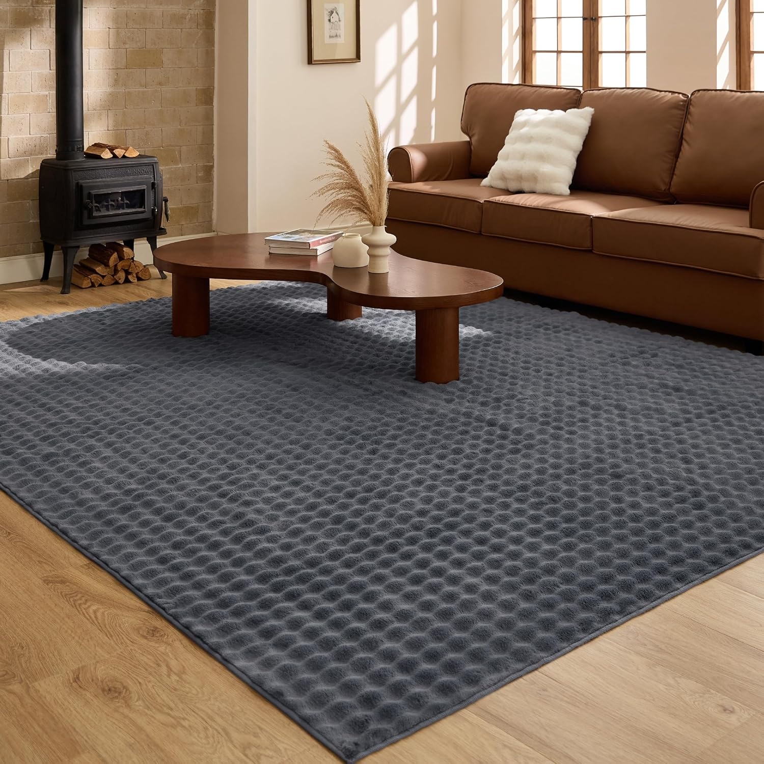 image:imageBedsure 8x10 Printed JuteLook Living Room Rug Machine Washable NonSlip Soft Faux Cashmere Feel Realistic JuteLook Print NonShedding LowPile 4 Grip Pads Included Pet amp Kids Friendly04 Grey