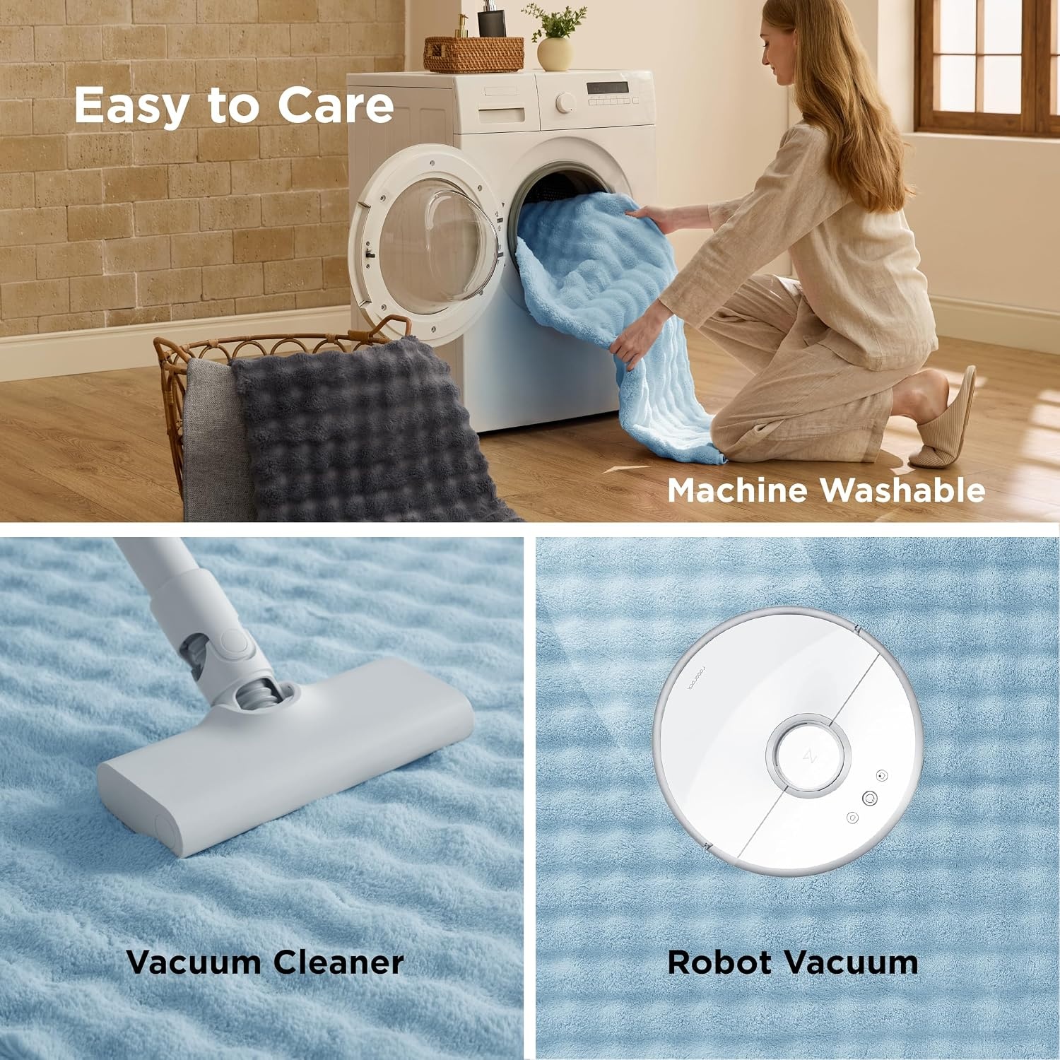 image:imageBedsure 8x10 Printed JuteLook Living Room Rug Machine Washable NonSlip Soft Faux Cashmere Feel Realistic JuteLook Print NonShedding LowPile 4 Grip Pads Included Pet amp Kids Friendly05 Blue