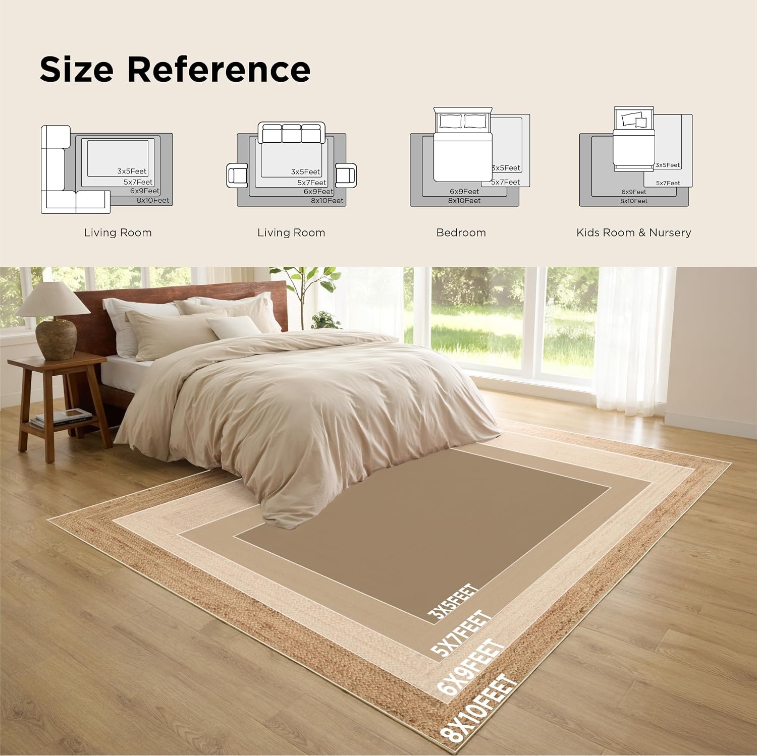 image:imageBedsure 8x10 Printed JuteLook Living Room Rug Machine Washable NonSlip Soft Faux Cashmere Feel Realistic JuteLook Print NonShedding LowPile 4 Grip Pads Included Pet amp Kids Friendly09 Printed Jute