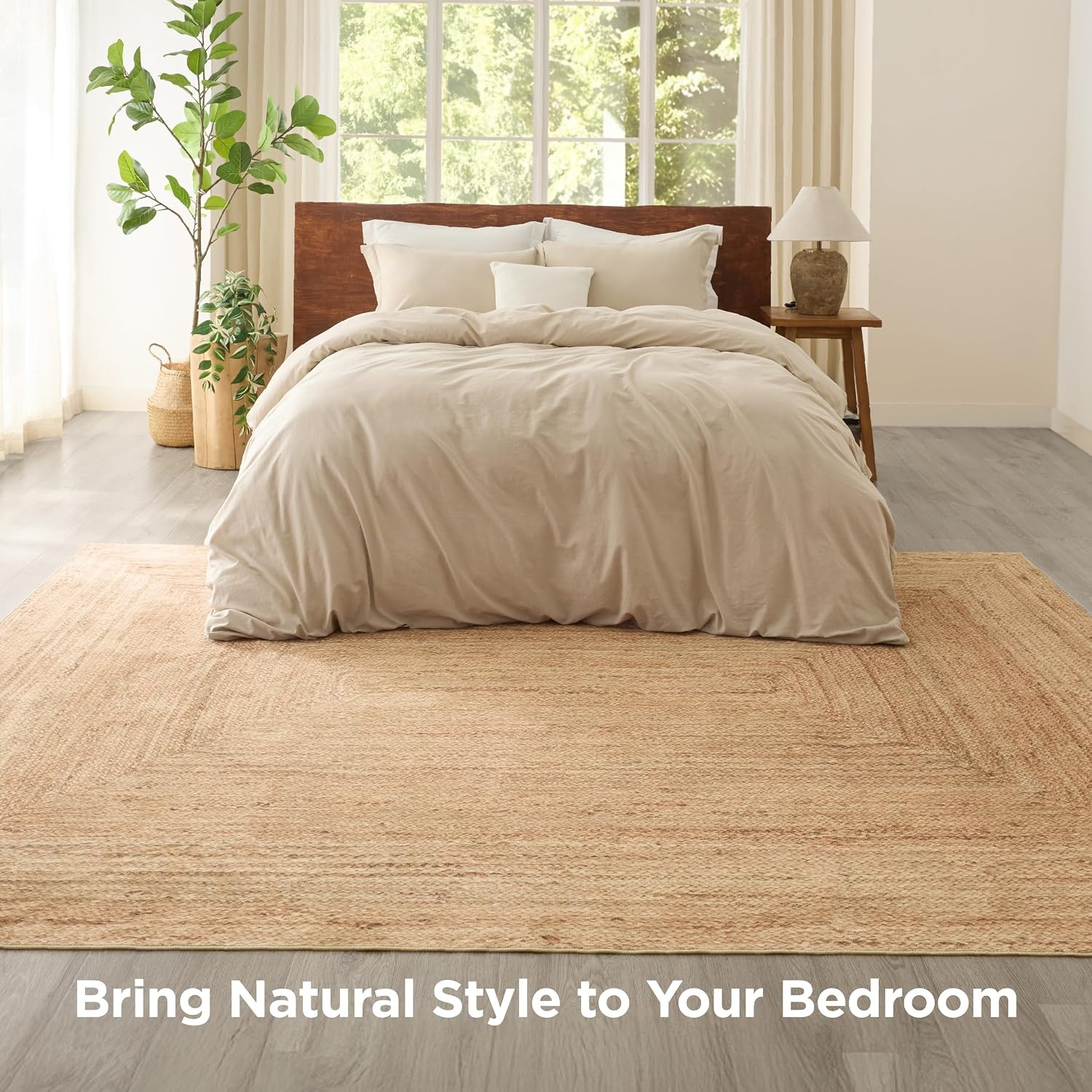 image:imageBedsure 8x10 Printed JuteLook Living Room Rug Machine Washable NonSlip Soft Faux Cashmere Feel Realistic JuteLook Print NonShedding LowPile 4 Grip Pads Included Pet amp Kids Friendly09 Printed Jute