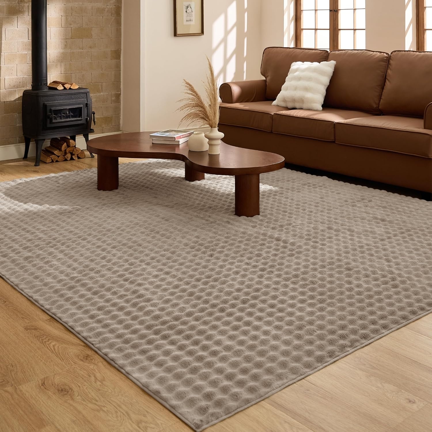 image:imageBedsure 8x10 Printed JuteLook Living Room Rug Machine Washable NonSlip Soft Faux Cashmere Feel Realistic JuteLook Print NonShedding LowPile 4 Grip Pads Included Pet amp Kids Friendly02 Brown