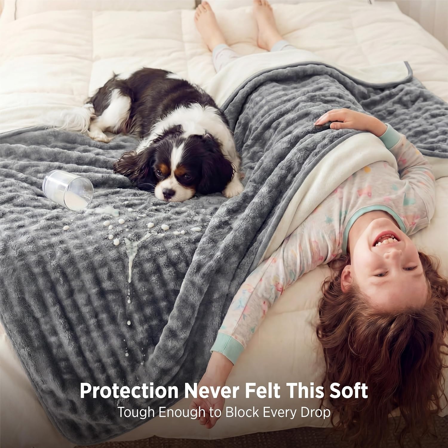image:imageBedsure Bubble Waterproof Blanket for Bed Soft Fleece Reversible Dog Blankets for Large Dogs Waterproof Couch Sofa Cover Bed Protector PinkBeige Queen 90x90 inchesGreyWhite