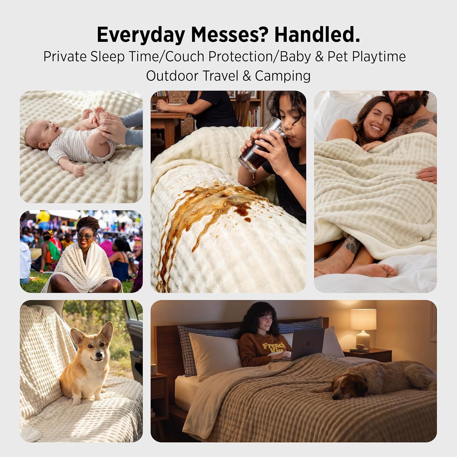 image:imageBedsure Bubble Waterproof Blanket for Bed Soft Fleece Reversible Dog Blankets for Large Dogs Waterproof Couch Sofa Cover Bed Protector PinkBeige Queen 90x90 inchesBeigeWhite