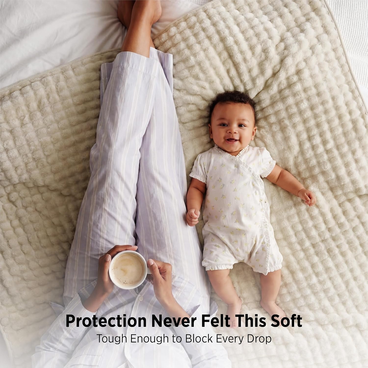 image:imageBedsure Bubble Waterproof Blanket for Bed Soft Fleece Reversible Dog Blankets for Large Dogs Waterproof Couch Sofa Cover Bed Protector PinkBeige Queen 90x90 inchesBeigeWhite